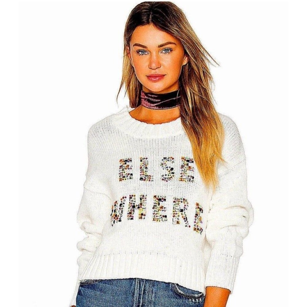 WILDFOX ELSE WHERE JEWELED SWEATER OFF WHITE Size Large / XL NWOT